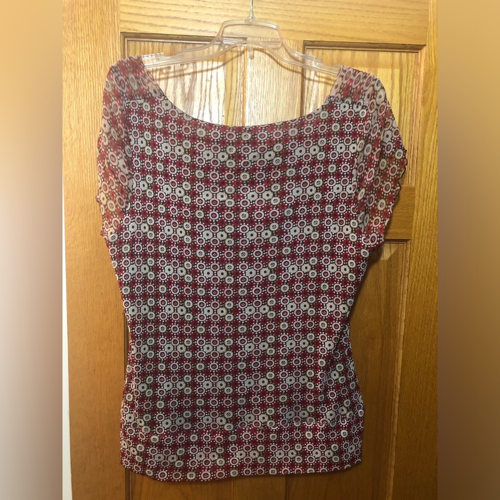 Emma James Burgundy and Brown Patterned Top & Skirt Set. - Picture 4 of 6
